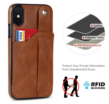 For iPhone XS Max Crazy Horse Texture Shockproof TPU + PU Leather Case with Card Slot & Wrist Strap Holder(Brown) - More iPhone Cases by buy2fix | Online Shopping UK | buy2fix