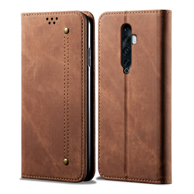 For OPPO Reno 2 Denim Texture Casual Style Horizontal Flip Leather Case with Holder & Card Slots & Wallet(Brown) - OPPO Cases by buy2fix | Online Shopping UK | buy2fix