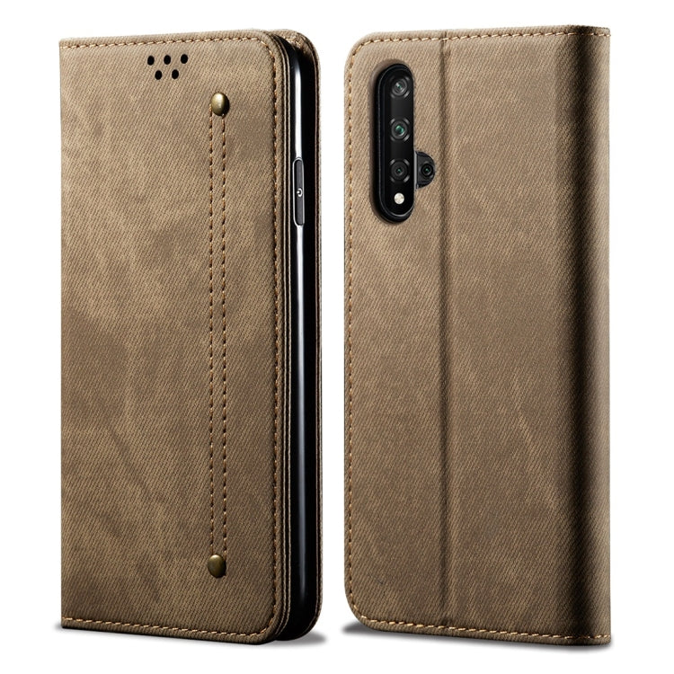 For Huawei Honor 20 Denim Texture Casual Style Horizontal Flip Leather Case with Holder & Card Slots & Wallet(Khaki) - Honor Cases by buy2fix | Online Shopping UK | buy2fix