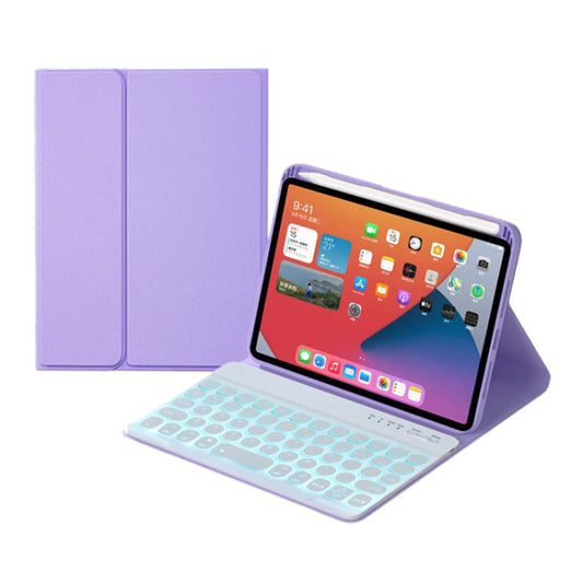 HY006D Round Keys Detachable Bluetooth Keyboard Leather Tablet Case with Colorful Backlight & Holder for iPad mini 6(Light Purple) - For iPad mini by buy2fix | Online Shopping UK | buy2fix