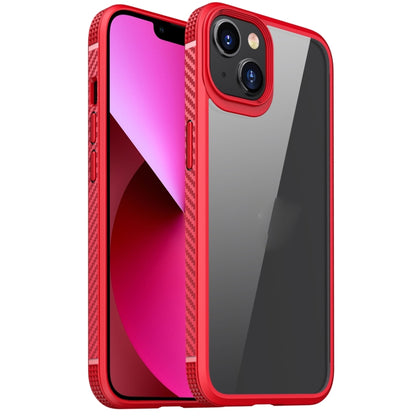 For iPhone 13 MG Series Carbon Fiber TPU + Clear PC Four-corner Airbag Shockproof Case(Red) - iPhone 13 Cases by buy2fix | Online Shopping UK | buy2fix