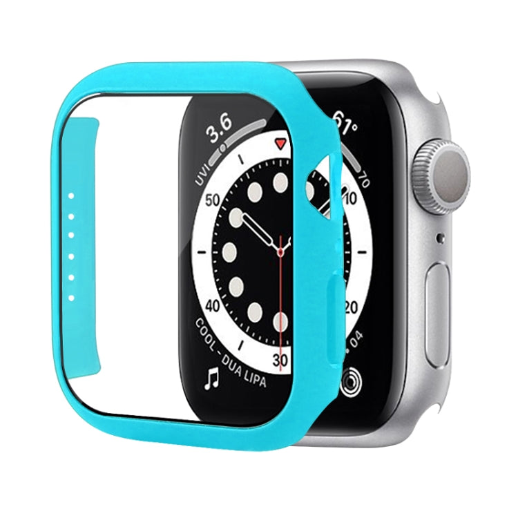 Shockproof PC Protective Case with Tempered Glass Film For Apple Watch Series 8 / 7 41mm(Light Blue) - Watch Cases by buy2fix | Online Shopping UK | buy2fix
