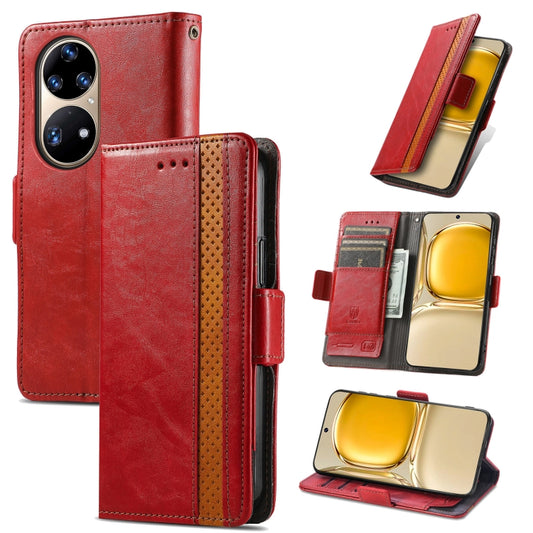 For Huawei P50 Pro CaseNeo Business Splicing Dual Magnetic Buckle Horizontal Flip PU Leather Case with Holder & Card Slots & Wallet(Red) - Huawei Cases by buy2fix | Online Shopping UK | buy2fix