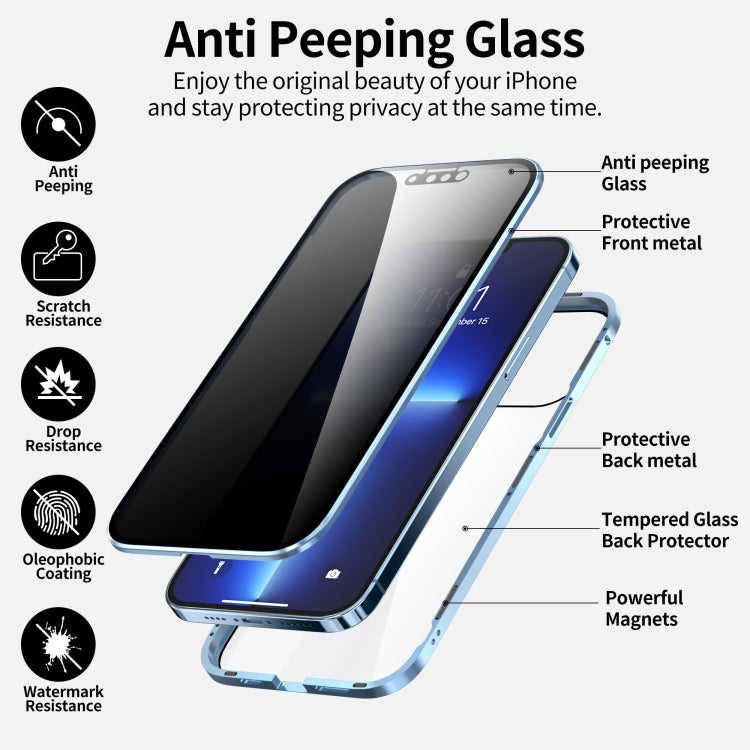 For iPhone 13 mini Anti-peeping Magnetic Metal Frame Double-sided Tempered Glass Phone Case (Red) - iPhone 13 mini Cases by buy2fix | Online Shopping UK | buy2fix