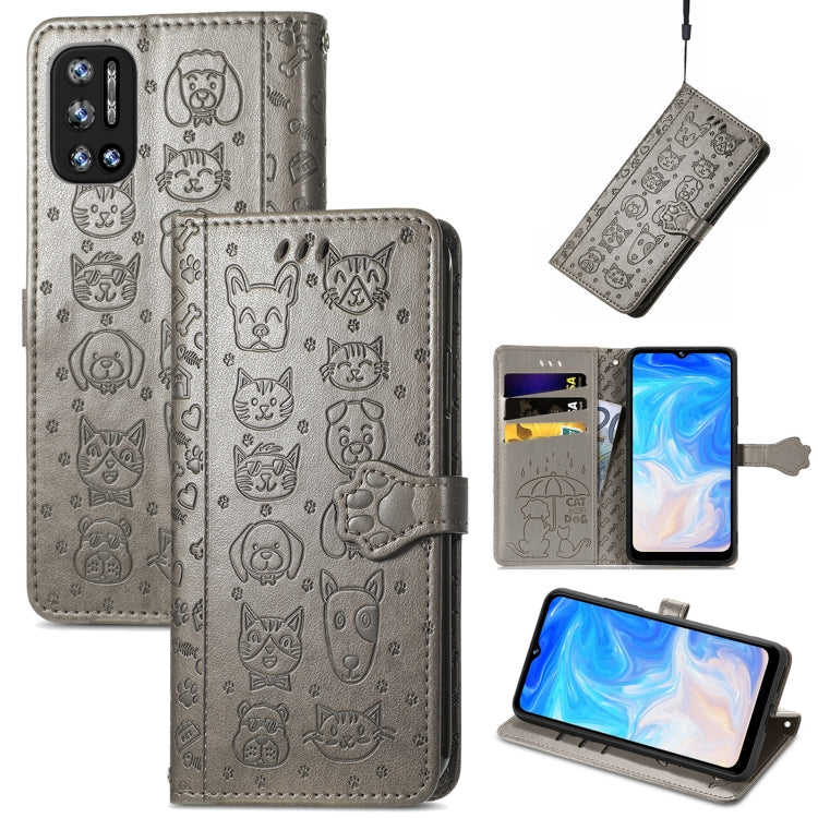 For Doogee N40 Pro Cat and Dog Embossed Horizontal Flip Phone Leather Case with Holder & Card Slot & Wallet & Lanyard(Grey) - More Brand by buy2fix | Online Shopping UK | buy2fix