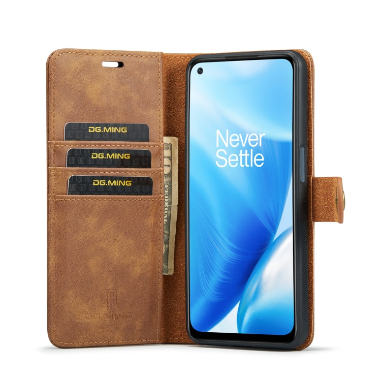 For OnePlus Nord 2 5G DG.MING Crazy Horse Texture Flip Detachable Magnetic Leather Case with Holder & Card Slots & Wallet(Brown) - OnePlus Cases by DG.MING | Online Shopping UK | buy2fix