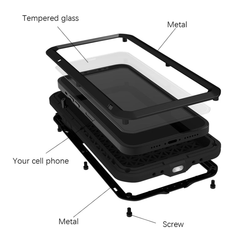 For iPhone 13 mini LOVE MEI Metal Shockproof Life Waterproof Dustproof Protective Phone Case (Black) - iPhone 13 mini Cases by LOVE MEI | Online Shopping UK | buy2fix