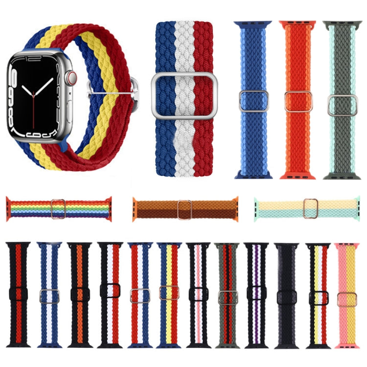 Adjustable Striped Woven Nylon Strap Watch Band For Apple Watch Ultra 49mm&Watch Ultra 2 49mm / Series 9&8&7 45mm / SE 3&SE 2&6&SE&5&4 44mm / 3&2&1 42mm(Blue White) - Watch Bands by buy2fix | Online Shopping UK | buy2fix