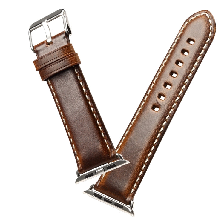 For Apple Watch Series 7 41mm / 6 & SE & 5 & 4 40mm / 3 & 2 & 1 38mm Oil Wax Retro Cowhide Strap Watch Band(Brown) - Watch Bands by buy2fix | Online Shopping UK | buy2fix