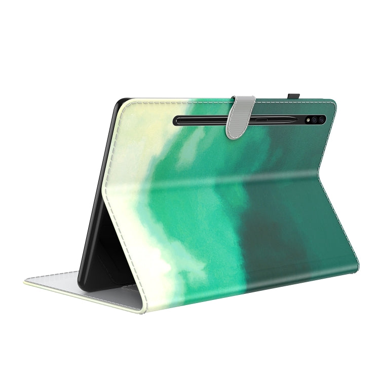 For Samsung Galaxy Tab S9 Watercolor Pattern Flip Leather Tablet Case(Cyan Green) - Galaxy Tab S9 Cases by buy2fix | Online Shopping UK | buy2fix