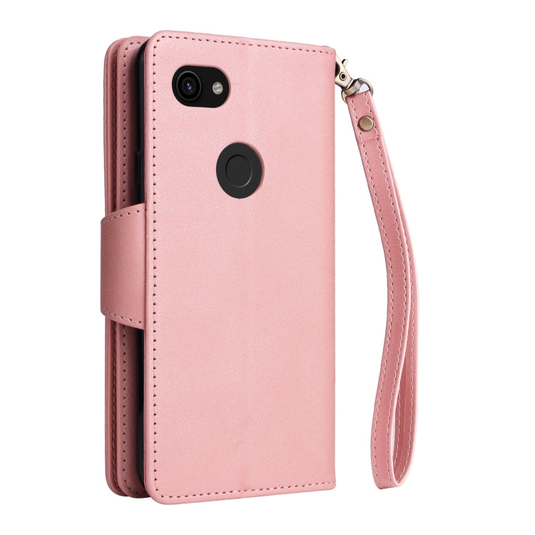 For Google Pixel 3A Rivet Buckle 9 Cards Three Fold Leather Phone Case(Rose Gold) - Google Cases by buy2fix | Online Shopping UK | buy2fix