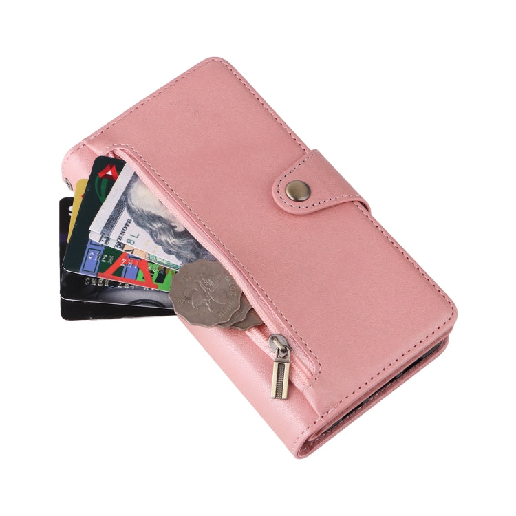 For Google Pixel 3A Rivet Buckle 9 Cards Three Fold Leather Phone Case(Rose Gold) - Google Cases by buy2fix | Online Shopping UK | buy2fix