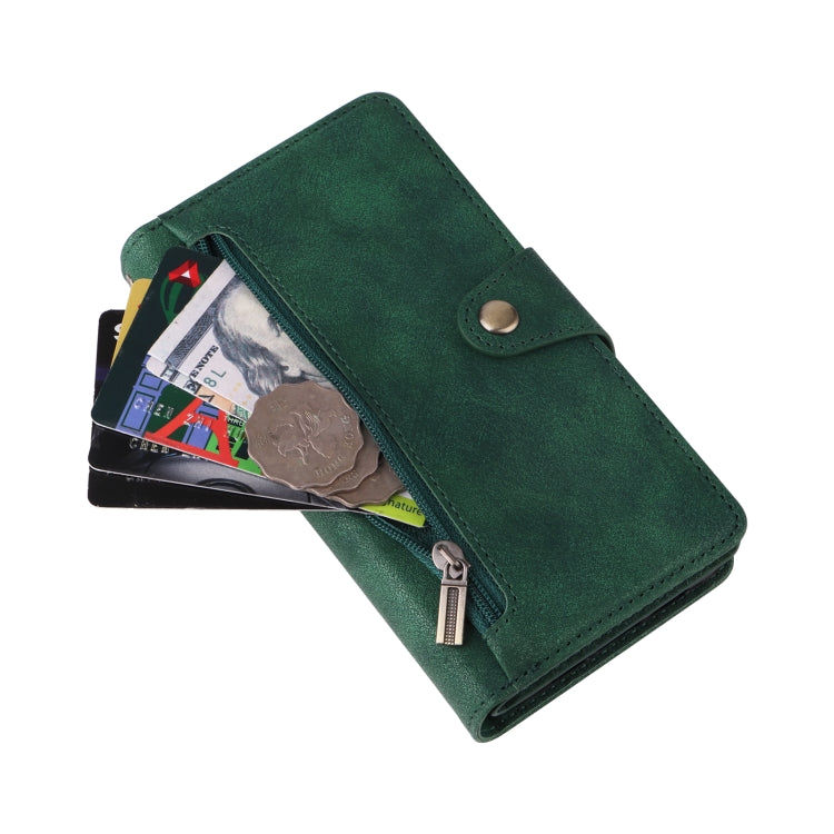 For Google Pixel 3A Rivet Buckle 9 Cards Three Fold Leather Phone Case(Green) - Google Cases by buy2fix | Online Shopping UK | buy2fix