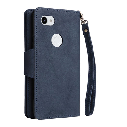 For Google Pixel 3A XL Rivet Buckle 9 Cards Three Fold Leather Phone Case(Blue) - Google Cases by buy2fix | Online Shopping UK | buy2fix