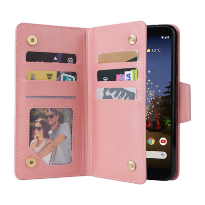 For Google Pixel 3A XL Rivet Buckle 9 Cards Three Fold Leather Phone Case(Rose Gold) - Google Cases by buy2fix | Online Shopping UK | buy2fix