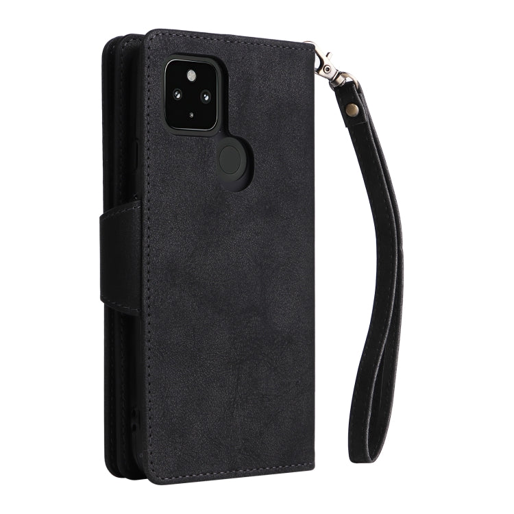 For Google Pixel 4A 5G Rivet Buckle 9 Cards Three Fold Leather Phone Case(Black) - Google Cases by buy2fix | Online Shopping UK | buy2fix