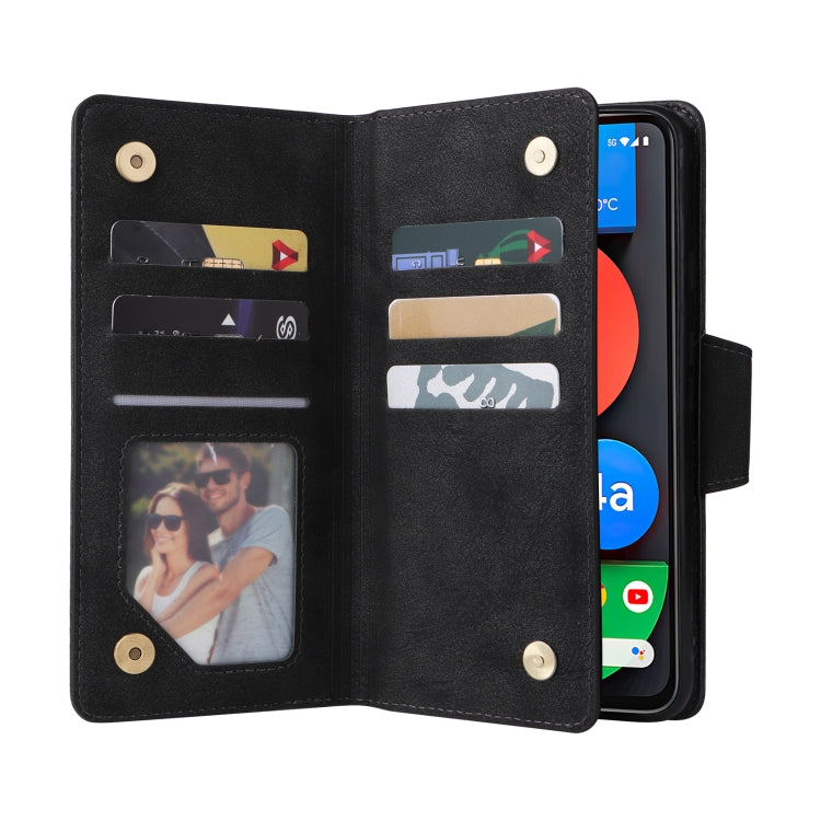 For Google Pixel 4A 5G Rivet Buckle 9 Cards Three Fold Leather Phone Case(Black) - Google Cases by buy2fix | Online Shopping UK | buy2fix