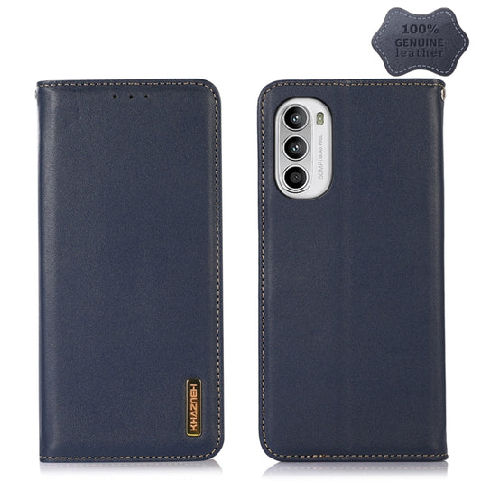 For Motorola Moto G52 4G KHAZNEH Nappa Top Layer Cowhide Leather Phone Case(Blue) - Motorola Cases by buy2fix | Online Shopping UK | buy2fix