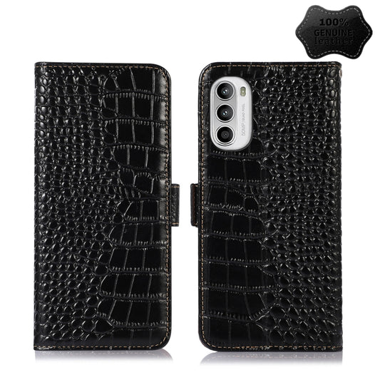 For Motorola Moto G52 4G Crocodile Top Layer Cowhide Leather Phone Case(Black) - Motorola Cases by buy2fix | Online Shopping UK | buy2fix