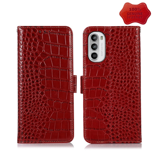 For Motorola Moto G52 4G Crocodile Top Layer Cowhide Leather Phone Case(Red) - Motorola Cases by buy2fix | Online Shopping UK | buy2fix