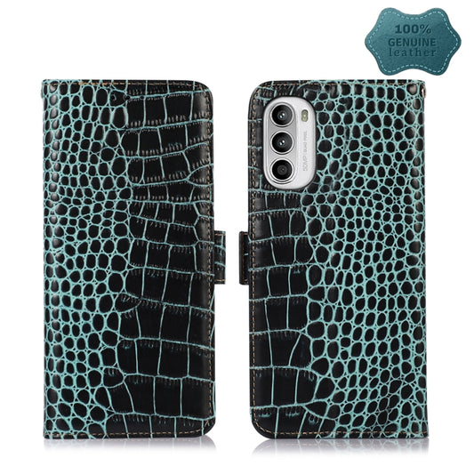 For Motorola Moto G52 4G Crocodile Top Layer Cowhide Leather Phone Case(Green) - Motorola Cases by buy2fix | Online Shopping UK | buy2fix