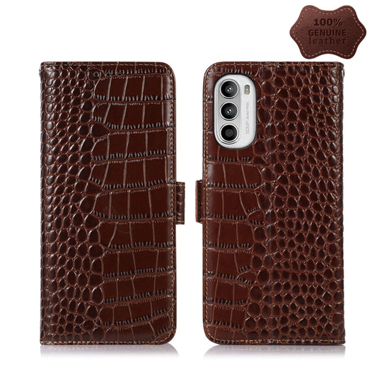 For Motorola Moto G52 4G Crocodile Top Layer Cowhide Leather Phone Case(Brown) - Motorola Cases by buy2fix | Online Shopping UK | buy2fix