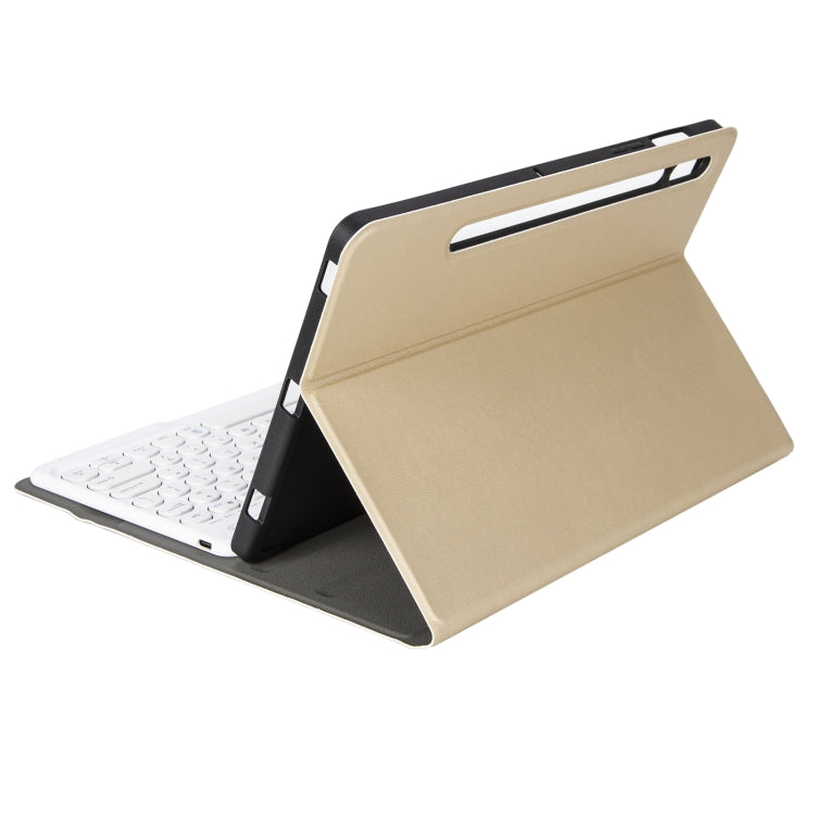 YA08B Lambskin Texture Voltage Round Keycap Bluetooth Keyboard Leather Case For Samsung Galaxy Tab A8 10.5 2021 SM-X200 / SM-X205(Gold) - Samsung Keyboard by buy2fix | Online Shopping UK | buy2fix