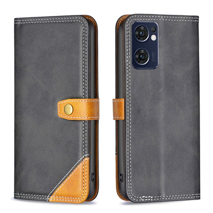 For OPPO Reno7 5G / Find X5 Lite Color Matching Double Sewing Thread Leather Phone Case(Black) - OPPO Cases by buy2fix | Online Shopping UK | buy2fix