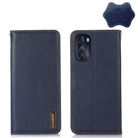 For Motorola Moto G 2022 5G KHAZNEH Nappa Top Layer Cowhide Leather Phone Case(Blue) - Motorola Cases by buy2fix | Online Shopping UK | buy2fix