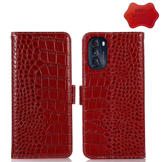 For Motorola Moto G 2022 5G Crocodile Top Layer Cowhide Leather Phone Case(Red) - Motorola Cases by buy2fix | Online Shopping UK | buy2fix