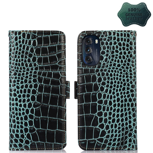 For Motorola Moto G 2022 5G Crocodile Top Layer Cowhide Leather Phone Case(Green) - Motorola Cases by buy2fix | Online Shopping UK | buy2fix