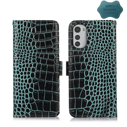 For Motorola Moto E32 4G Crocodile Top Layer Cowhide Leather Phone Case(Green) - Motorola Cases by buy2fix | Online Shopping UK | buy2fix