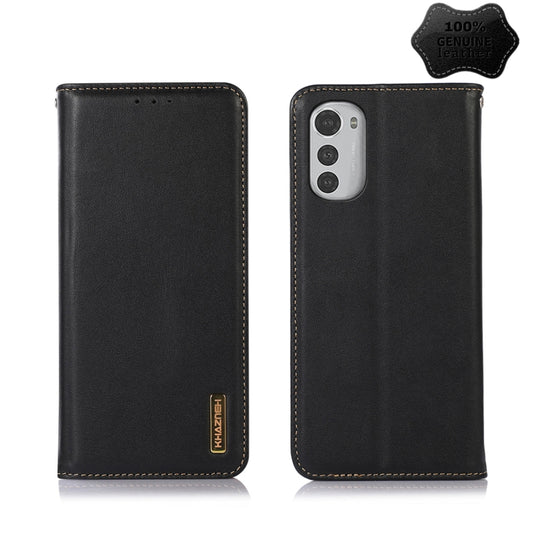 For Motorola Moto E32 4G KHAZNEH Nappa Top Layer Cowhide Leather Phone Case(Black) - Motorola Cases by buy2fix | Online Shopping UK | buy2fix