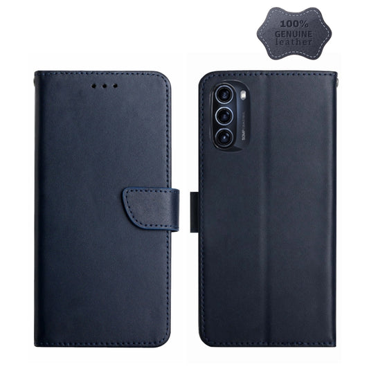 For Motorola Moto G52J 5G Genuine Leather Fingerprint-proof Horizontal Flip Phone Case(Blue) - Motorola Cases by buy2fix | Online Shopping UK | buy2fix