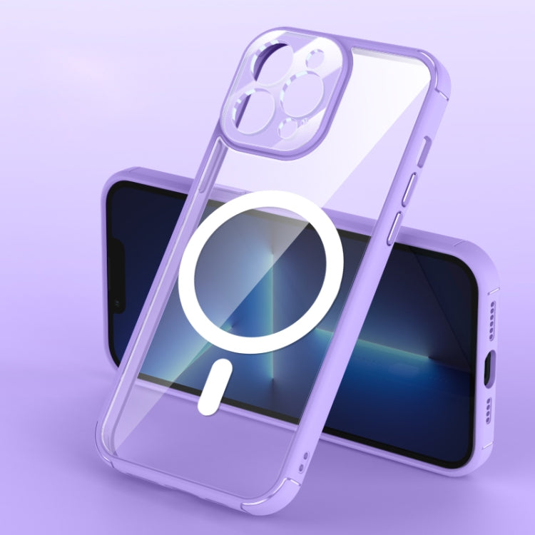 For iPhone 12 Soft Shield MagSafe Magnetic Acrylic Transparent PC Phone Case(Light Purple) - iPhone 12 / 12 Pro Cases by buy2fix | Online Shopping UK | buy2fix