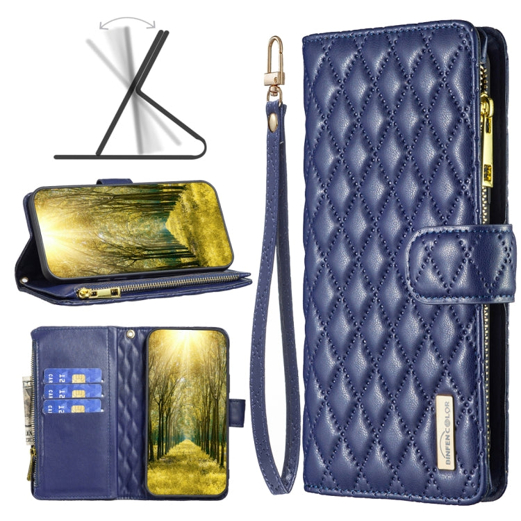 For OPPO Find X5 Lite / Reno7 5G Diamond Lattice Zipper Wallet Leather Flip Phone Case(Blue) - OPPO Cases by buy2fix | Online Shopping UK | buy2fix