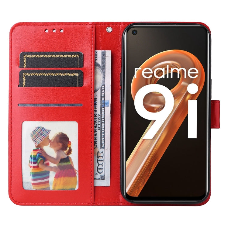 For OPPO Realme 9i / A36 4G / A76 4G Embossed Sunflower Leather Phone Case(Red) - Realme Cases by buy2fix | Online Shopping UK | buy2fix