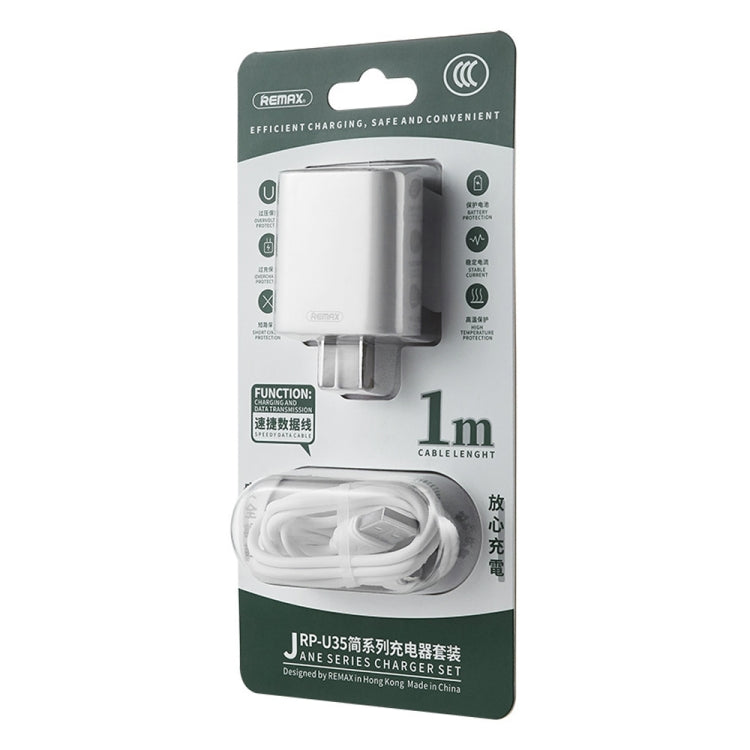 REMAX RP-U35 Jane Series 2.1A Dual USB Port Fast Charger Set, Cable:USB-C/Type-C(EU Plug) - USB Charger by REMAX | Online Shopping UK | buy2fix