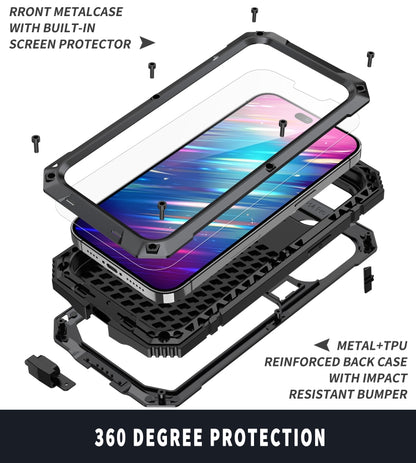 For iPhone 14 Pro Max R-JUST Shockproof Waterproof Dust-proof Case with Holder (Black) - iPhone 14 Pro Max Cases by R-JUST | Online Shopping UK | buy2fix