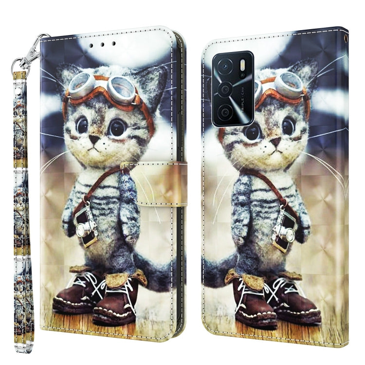 For OPPO A16 / A16s / A54s 3D Painted Leather Phone Case(Naughty Cat) - OPPO Cases by buy2fix | Online Shopping UK | buy2fix