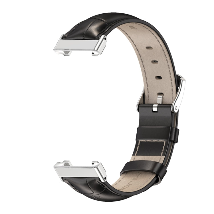 For Xiaomi Mi Band 7 Pro Mijobs Genuine Leather Top Layer Cowhide Watch Band(Bamboo Black Silver) - Watch Bands by MIJOBS | Online Shopping UK | buy2fix