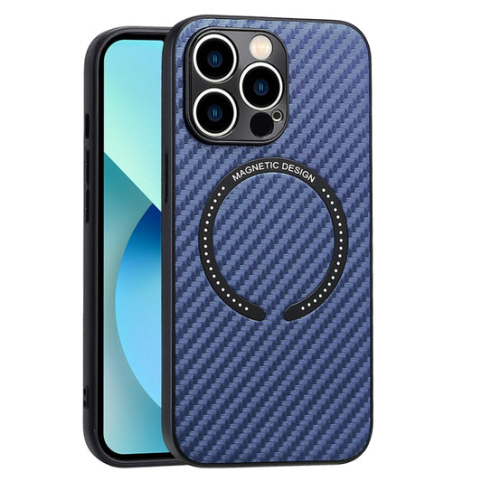 For iPhone 14 MagSafe Magnetic Carbon Fiber Texture Phone Case (Blue) - iPhone 14 Cases by buy2fix | Online Shopping UK | buy2fix