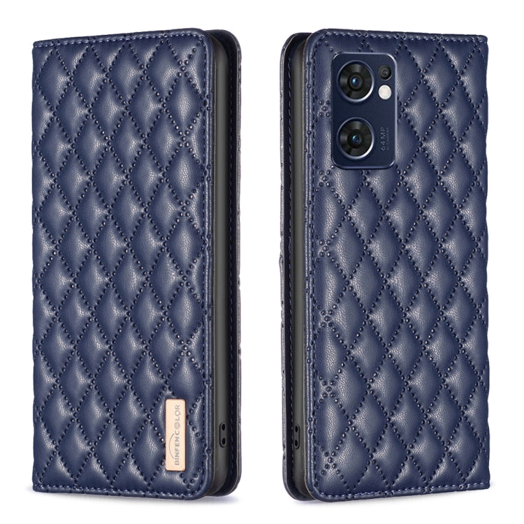 For OPPO Reno7 5G / Find X5 Lite Diamond Lattice Magnetic Leather Flip Phone Case(Blue) - OPPO Cases by buy2fix | Online Shopping UK | buy2fix