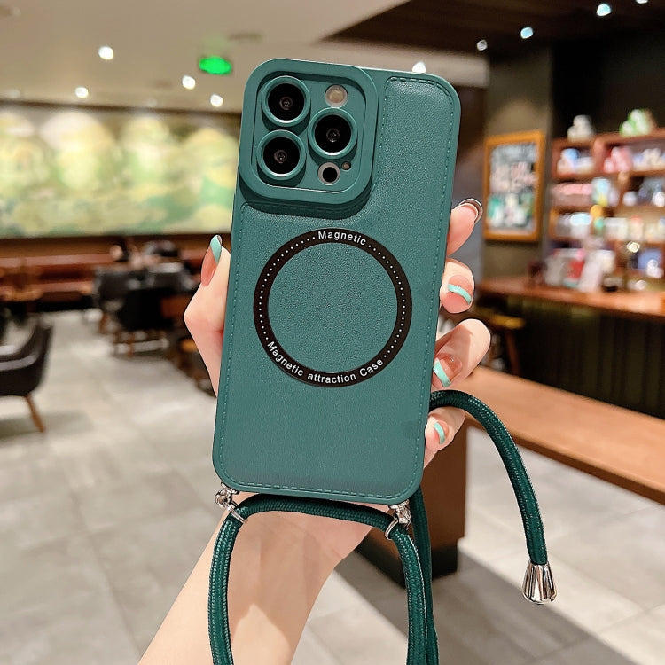 For iPhone 14 Plus MagSafe Magnetic Lanyard Phone Case(Dark Green) - iPhone 14 Plus Cases by buy2fix | Online Shopping UK | buy2fix