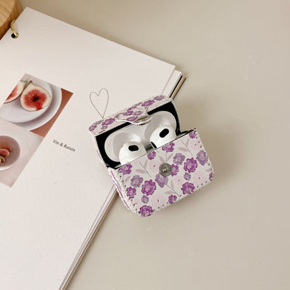 For AirPods 3 PU Leather Wireless Earphone Case(Purple Flowers) - For AirPods 3 by buy2fix | Online Shopping UK | buy2fix