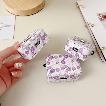 For AirPods 3 PU Leather Wireless Earphone Case(Purple Flowers) - For AirPods 3 by buy2fix | Online Shopping UK | buy2fix