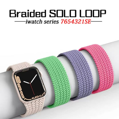 Nylon Single-turn Braided Watch Band For Apple Watch Ultra 49mm / Series 8&7 45mm / SE 2&6&SE&5&4 44mm / 3&2&1 42mm, Length:135mm(Rainbow) - Watch Bands by buy2fix | Online Shopping UK | buy2fix