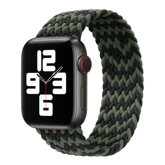 Nylon Single-turn Braided Watch Band For Apple Watch Ultra 49mm / Series 8&7 45mm / SE 2&6&SE&5&4 44mm / 3&2&1 42mm, Length:155mm(W Black Green) - Watch Bands by buy2fix | Online Shopping UK | buy2fix