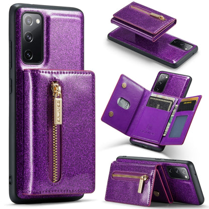 For Samsung Galaxy S20 FE DG.MING M3 Series Glitter Powder Card Bag Leather Case(Dark Purple) - Galaxy Phone Cases by DG.MING | Online Shopping UK | buy2fix