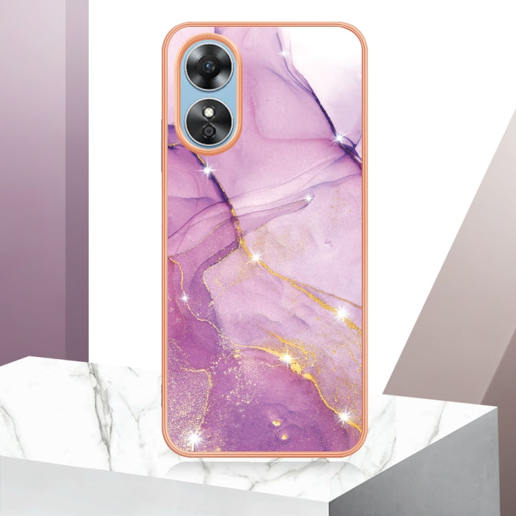 For OPPO A17 Electroplating Marble Dual-side IMD Phone Case(Purple 001) - OPPO Cases by buy2fix | Online Shopping UK | buy2fix